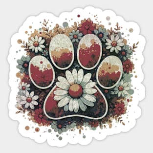 Paw print, flower,daisies, floral, flowers, minimal style, pet lovers, animal lovers Sticker